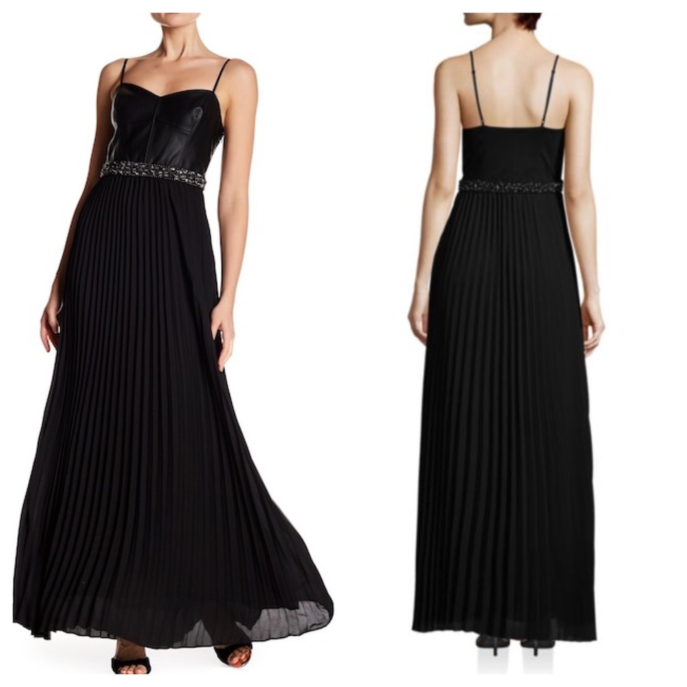 NWT Laundry by Shelli Segal Black Pleated Formal Maxi Dress 2 MINOR FLAW